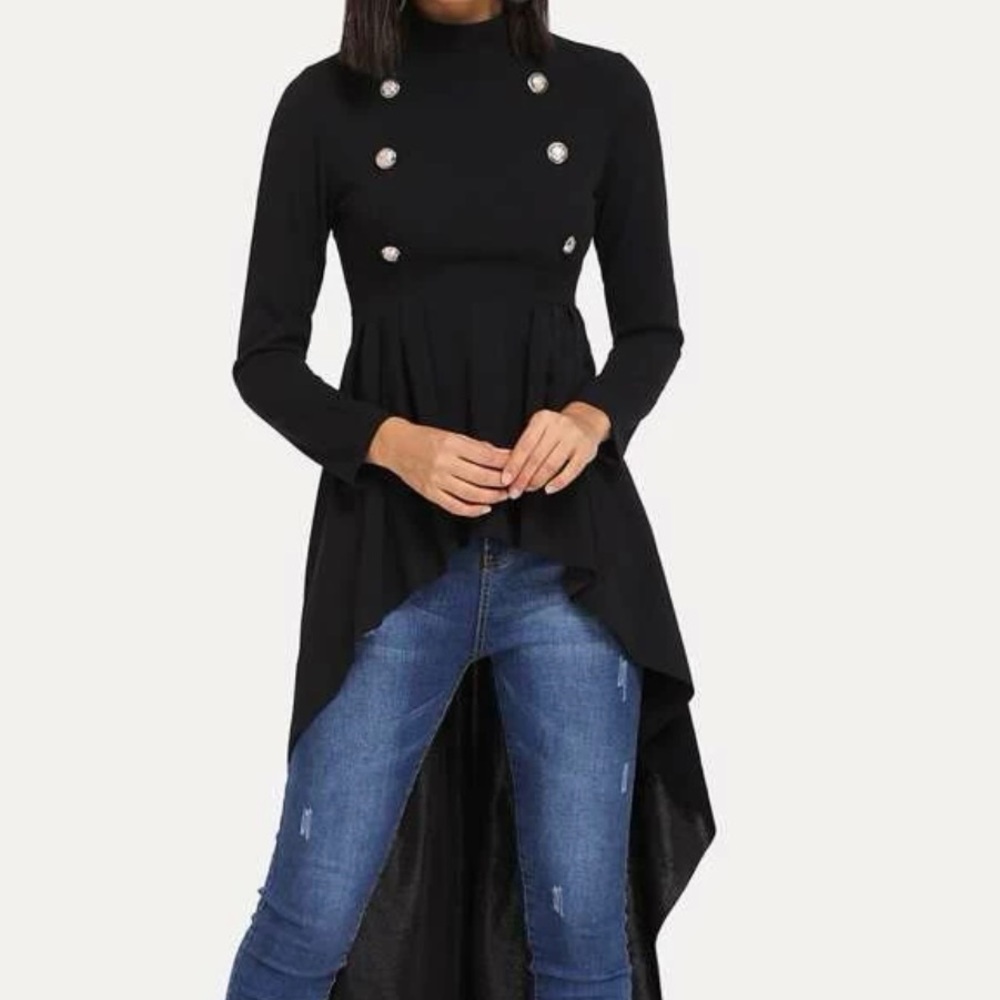 NEW BLACK LONG SLEEVE SHIRT w/TAIL